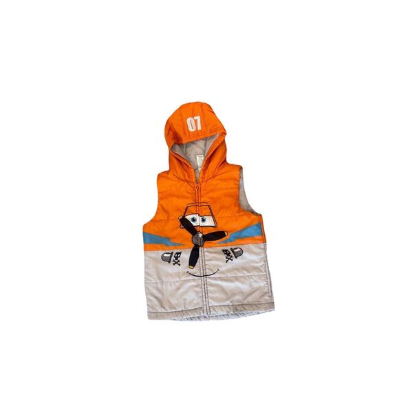 Disney Jumping Beans Vest Kids Large Orange Gray Polyester Hooded Full Zipper - Picture 3 of 7